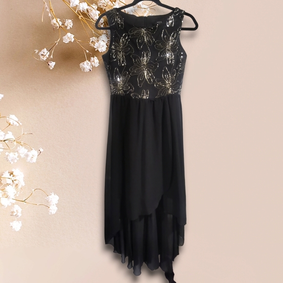 Black&Gold sequin beaded hi-low hem gown sz2 - Picture 1 of 4